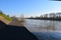 Neuwied, Germany - 02 07 2020: Rhine flood in winter almost up to the way along the river